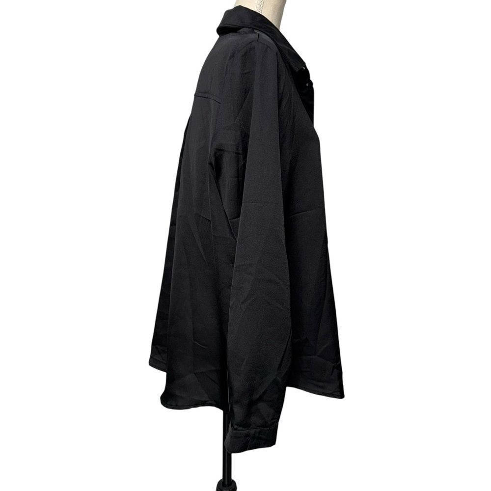 Boohoo Smooth Solid Black Silk Satin Button-Down Shirt Long Sleeve lightweight M - Picture 10 of 13